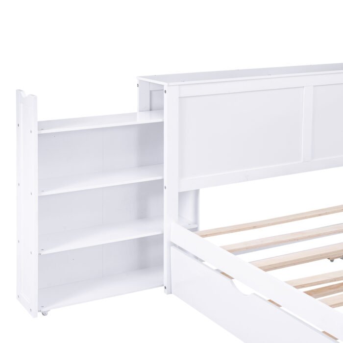 Queen Size Storage Platform Bed with Pull Out Shelves and Twin XL Size Trundle - Image 15