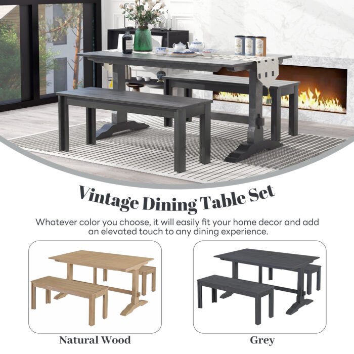 3-piece retro rectangular stand table and 2 wooden stools - Image 5