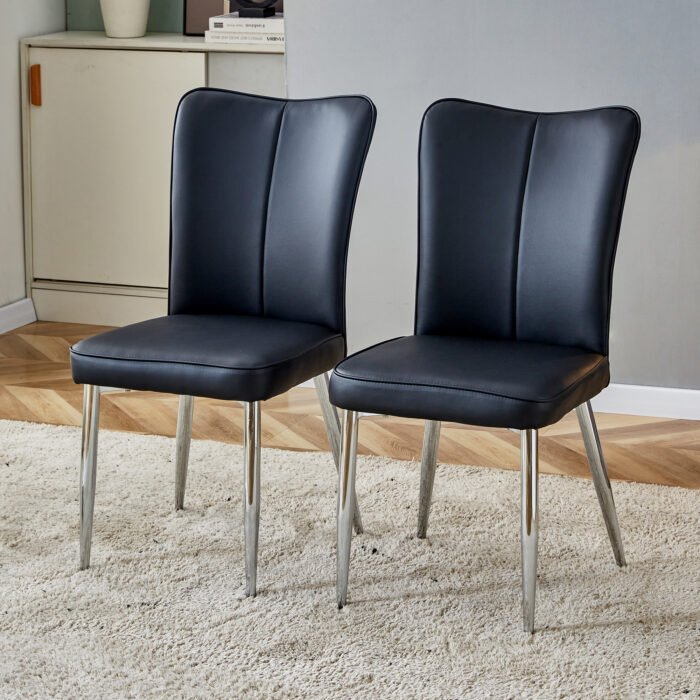 Modern minimalist dining chairs black PU leather (Set of 2) - Image 3