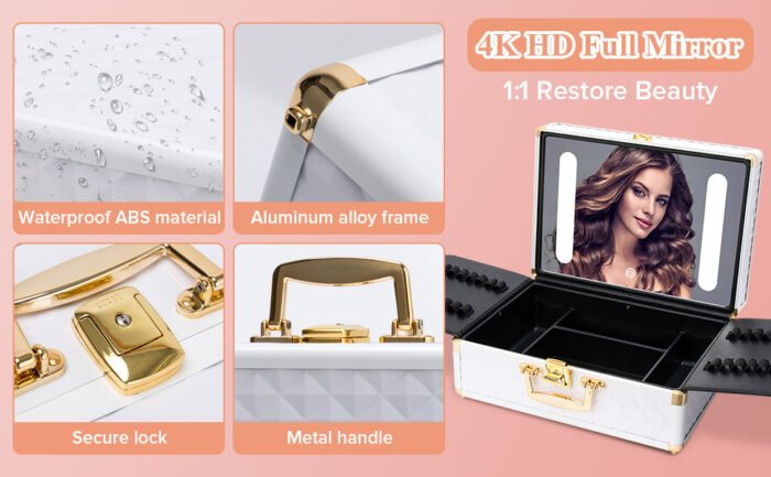 Portable makeup case with LED mirror and brush holder - Image 7