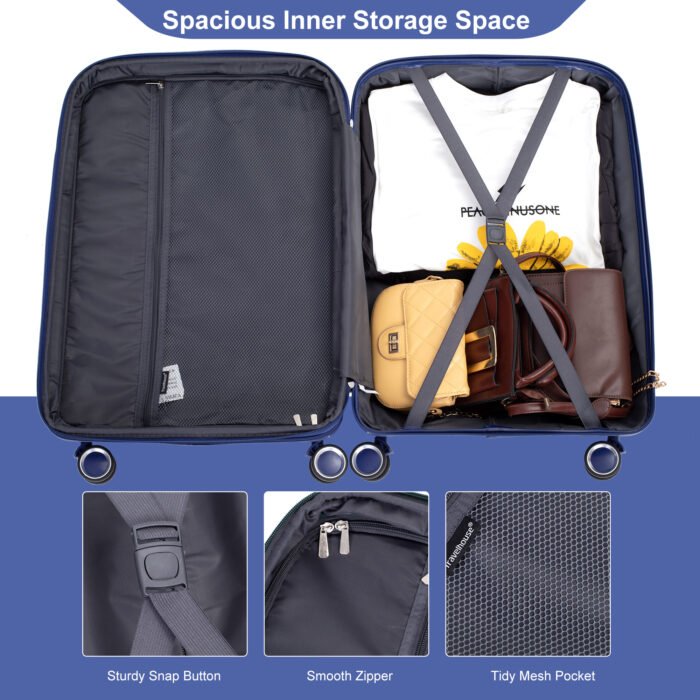 3 Piece Set Hardshell PP Luggage Sets Lightweight with TSA Lock (20/24/28) Navy - Image 5