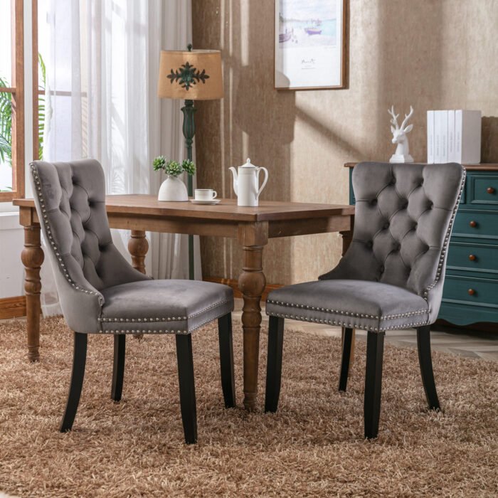 Modern high-end plush solid wood velvet cushioned dining chair (Set of 2) - Image 5
