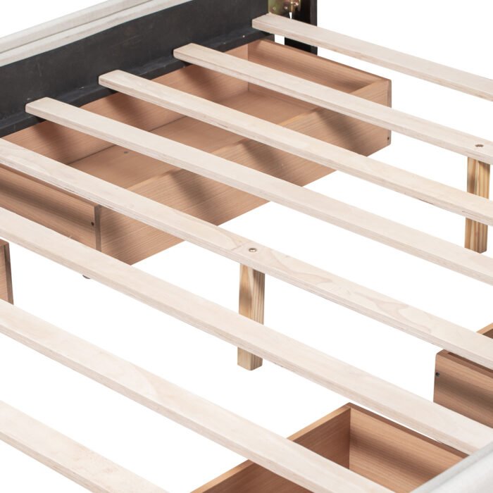 Queen Size Upholstered Platform Bed with Classic Linen Headboard and 4 Drawers - Image 14