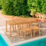 5-piece expandable dining table set with wheels and 4 dining chairs