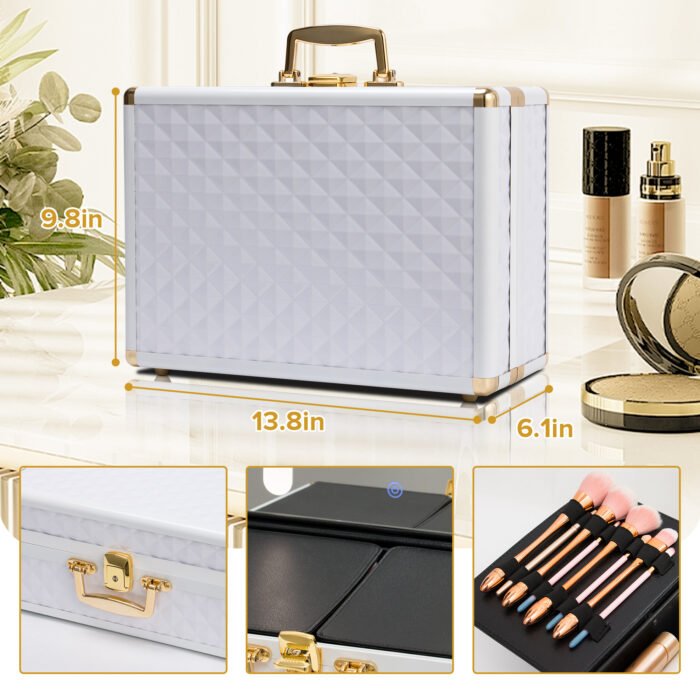 Portable makeup case with LED mirror and brush holder - Image 8