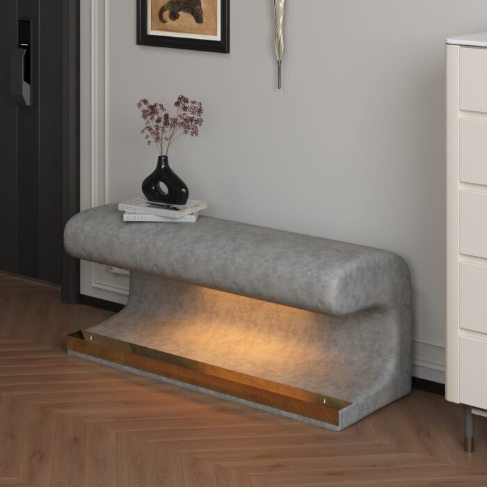 Entryway Leather Upholstered Ottoman with LED sensor light - Image 2