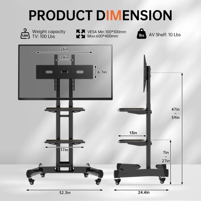 FANCO Black Universal Rotating TV Stand and maximum VESA 600x400mm (32-80 inch TVs) - Image 7