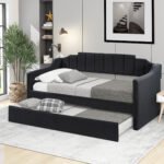 Upholstered Twin Day Sofa bed with Trundle Black - Image 2