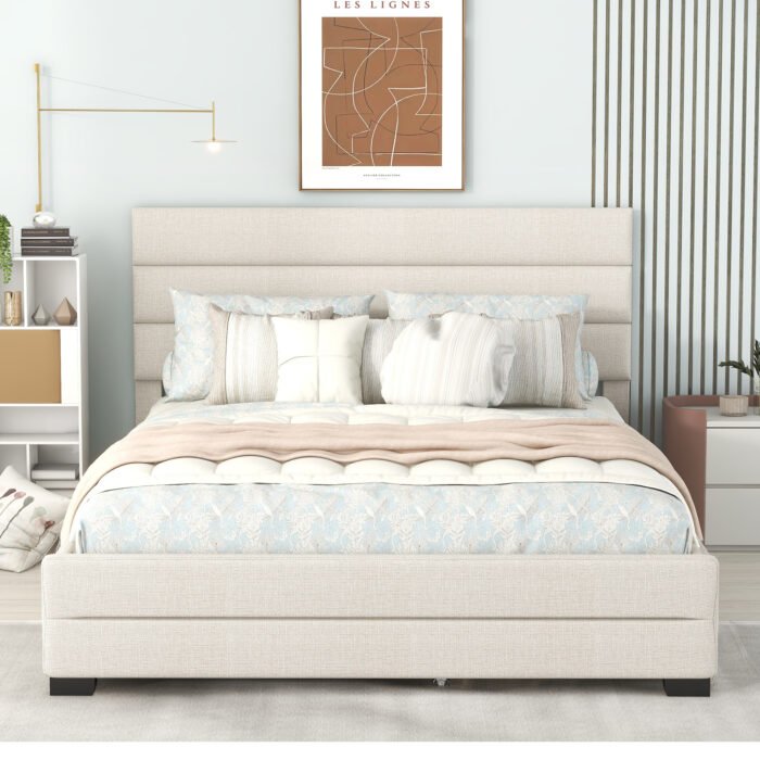 Queen Upholstered Platform Bed with Twin Size Trundle and Two Drawers - Image 4