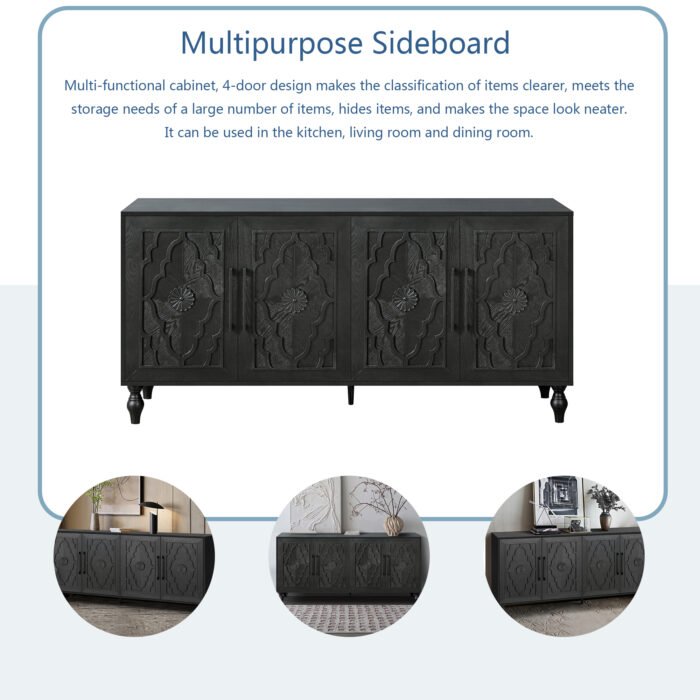 Carving 4-door side Buffet with black and white striped - Image 5