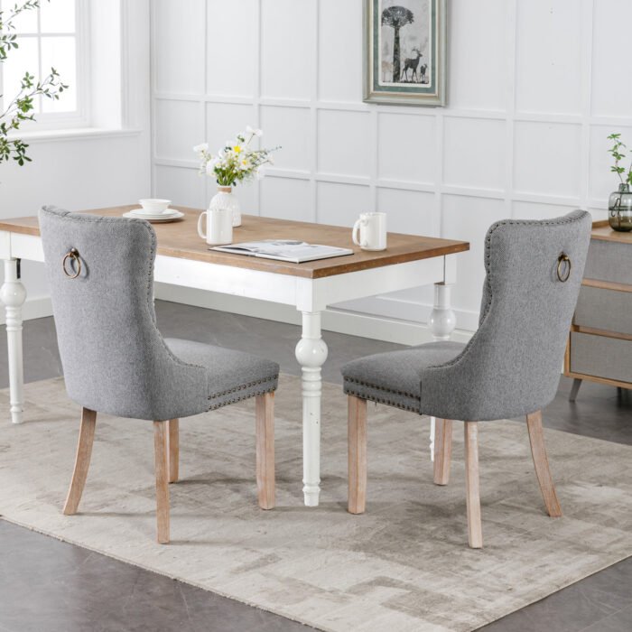 High-end Tufted Solid Wood Contemporary Flax Upholstered Linen Dining Chair (Set of 2) - Image 3