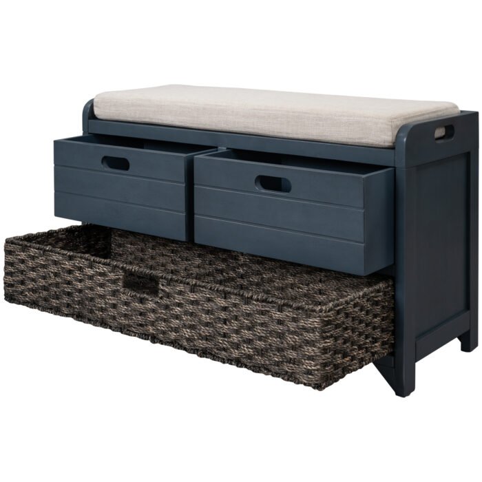 Storage Bench with Cushion, Removable Basket and 2 Drawers - Image 4