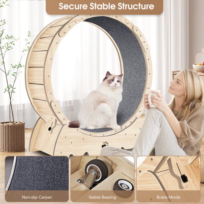 Cat Exercise Wheel with Carpeted Runway Natural Wood Color (37") - Image 4