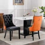Tufted Solid Wood Contemporary PU and Velvet Upholstered Dining Chair (Set of 2) - Image 3