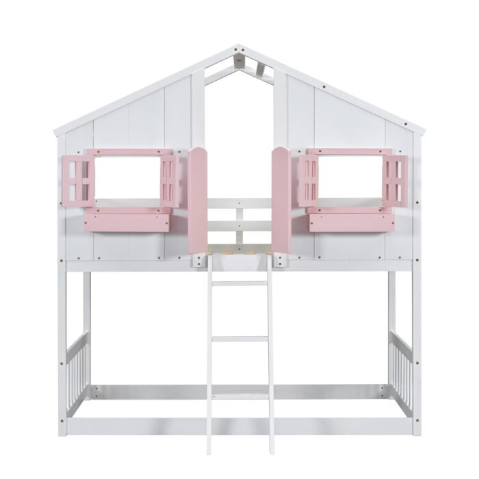 Twin over House Bunk Bed with Roof and Window and with Safety Guardrails and Ladder - Image 19