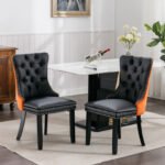 Tufted Solid Wood Contemporary PU and Velvet Upholstered Dining Chair (Set of 2) - Image 4