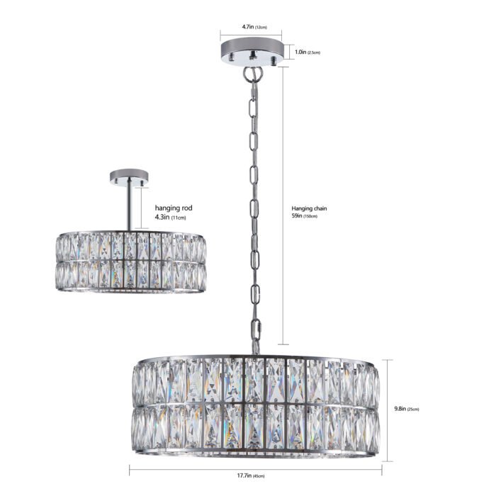 Modern crystal drum 6-light pendant light with silver metal frame - Image 8