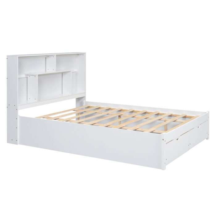 Queen Size Platform Bed with Storage Headboard and 2 Drawers, White - Image 11