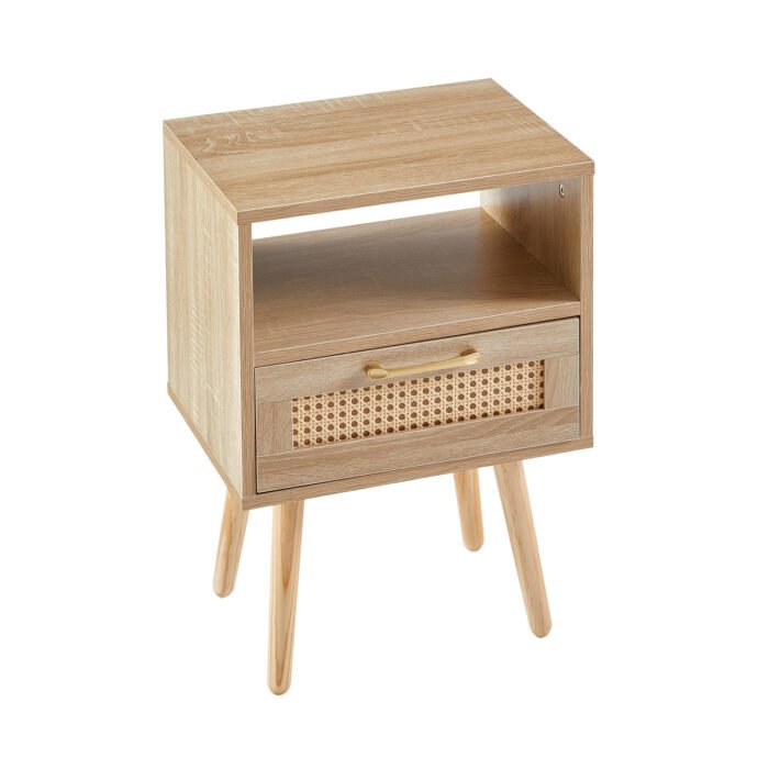 Wooden and Rattan Nightstand with drawer Natural Color - Image 11