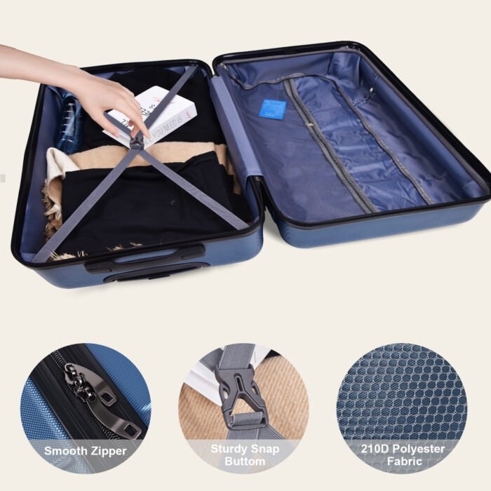 3 Pieces Lightweight Hardshell with TSA Lock ,Green (Cosmetic Case/20/28/) Dark Blue - Image 5