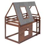 Wood Twin Size House Bunk Bed with Roof, Ladder and 2 Windows - Image 5
