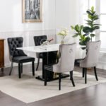 Tufted Solid Wood Contemporary PU and Velvet Upholstered Dining Chair (Set of 2) - Image 4