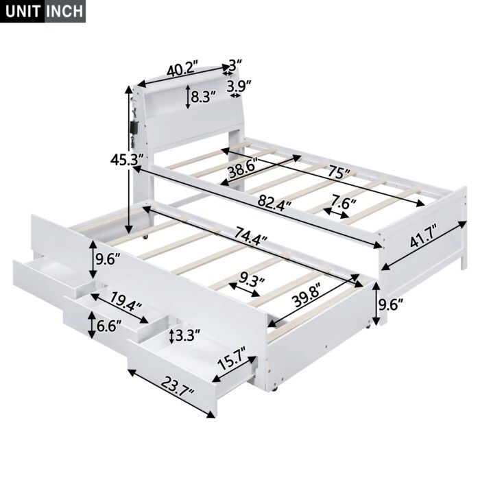 Twin Size Platform Bed with Drawers Storage and LED Headboard - Image 7