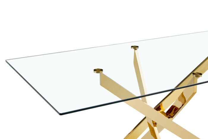 Tempered Clear Glass Golden Leg Dinning Table 63" - Image 8