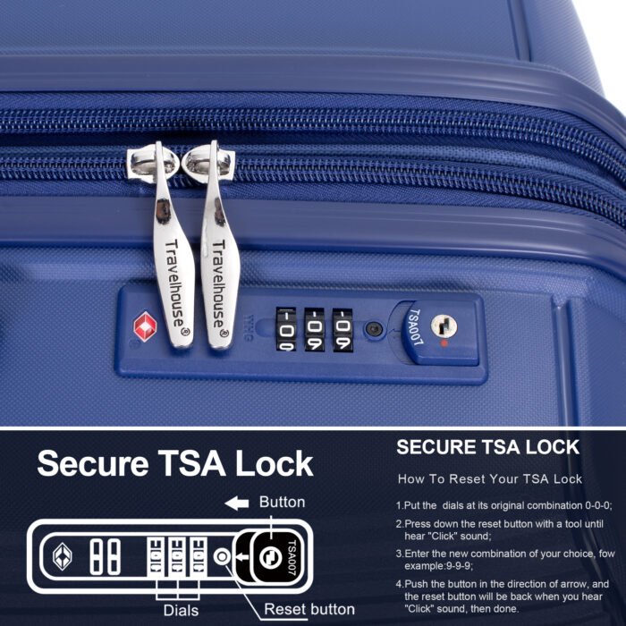 3 Piece Set Hardshell PP Luggage Sets Lightweight with TSA Lock (20/24/28) Navy - Image 8