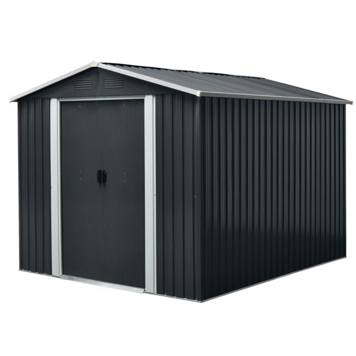 Outdoor Metal Storage Shed with Floor Base Black (8ft x 10ft) - Image 7