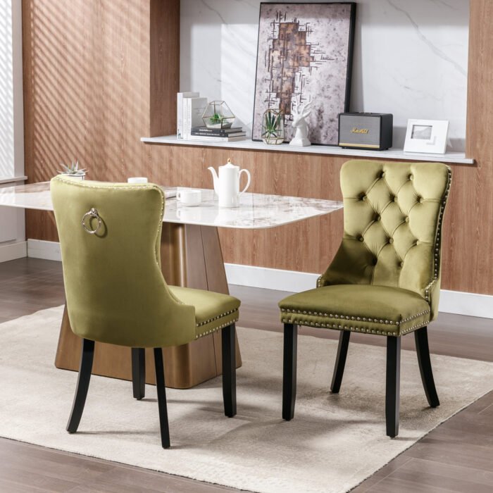 High-end Tufted Solid Wood Contemporary Velvet Upholstered Dining Chair (Set of 2) - Image 3