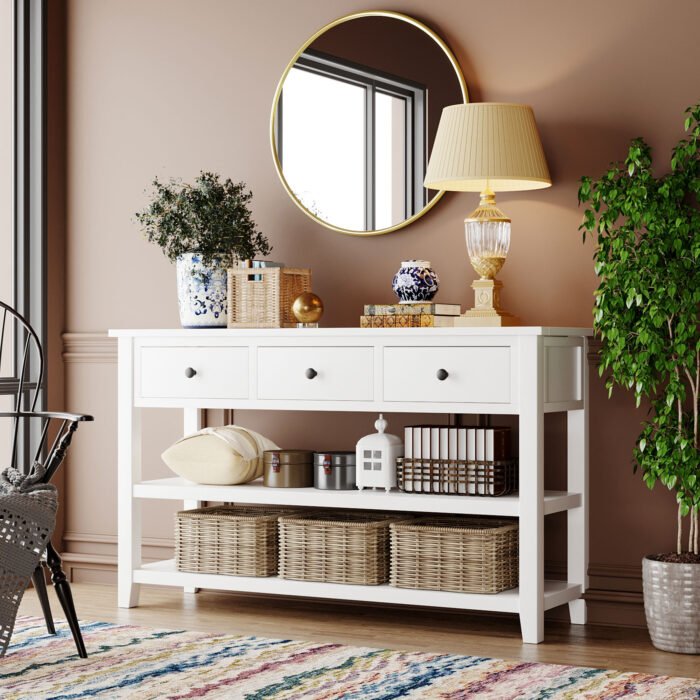 Retro Design Entrance Console with Two Open Shelves - Image 2