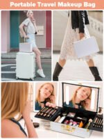 Portable makeup case with LED mirror and brush holder - Image 12