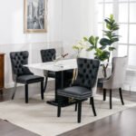 Tufted Solid Wood Contemporary PU and Velvet Upholstered Dining Chair (Set of 2) - Image 7
