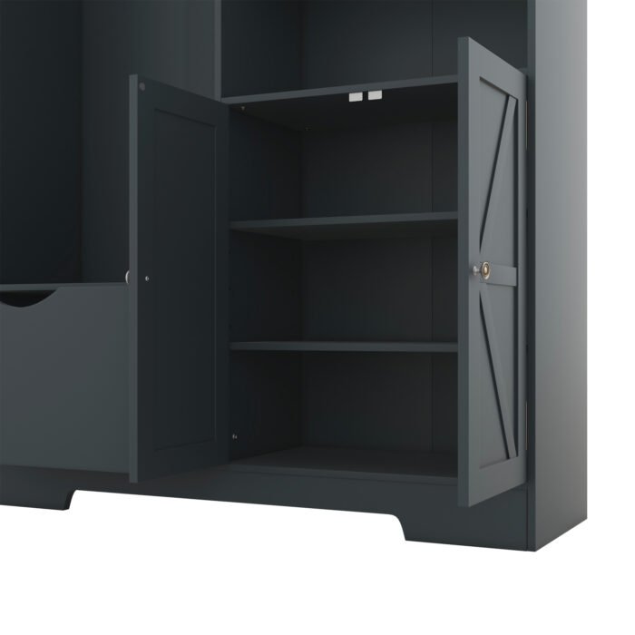 Multi-functional Coat Rack with Storage Shelves Drawers and Bench - Image 17