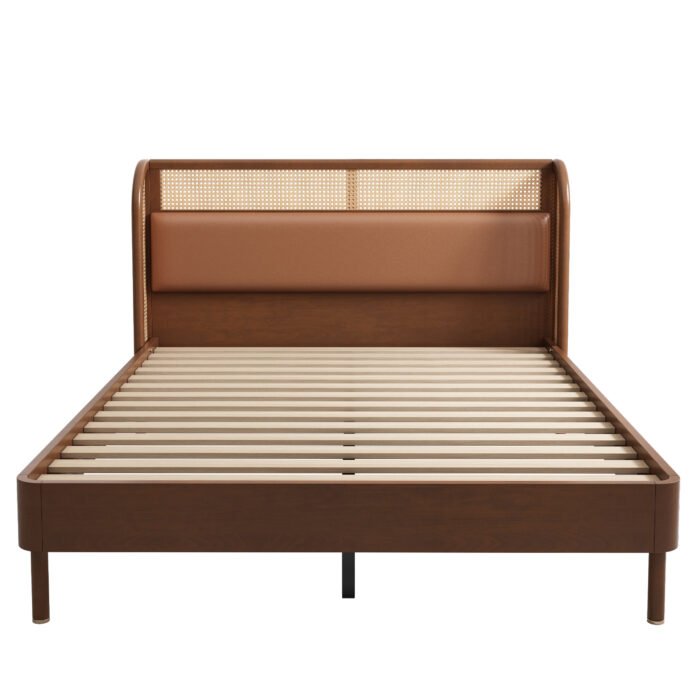 Modern Cannage Rattan Wood Platform Queen Bed - Image 5