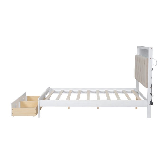 Wooden Full Size Platform Bed with Upholstered Headboard and LED - Image 8