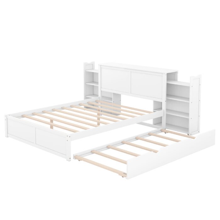 Queen Size Storage Platform Bed with Pull Out Shelves and Twin XL Size Trundle - Image 10