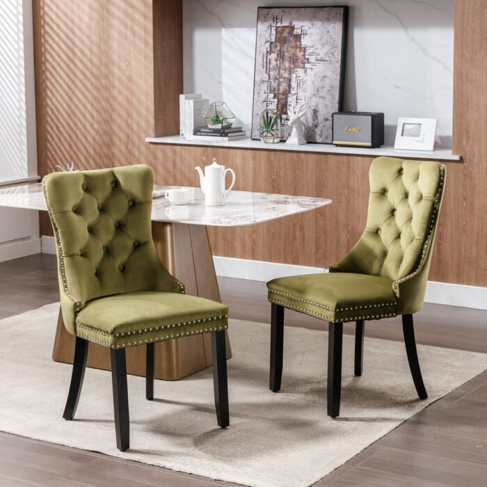 High-end Tufted Solid Wood Contemporary Velvet Upholstered Dining Chair (Set of 2) - Image 4