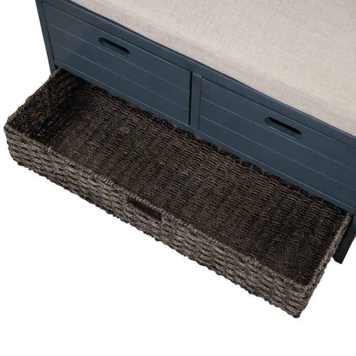 Storage Bench with Cushion, Removable Basket and 2 Drawers - Image 13