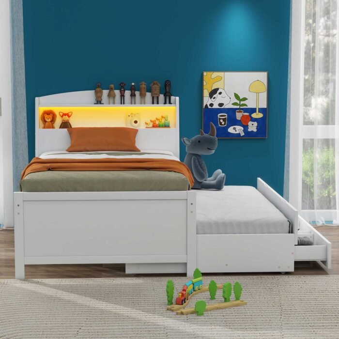 Twin Size Platform Bed with Drawers Storage and LED Headboard - Image 2