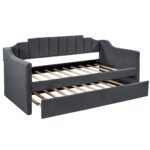 Upholstered Twin Day Sofa bed with Trundle Black - Image 8