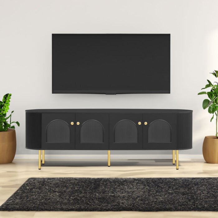U-Can Modern TV Stand with 4 Cabinets and Metal Legs and Handles (up to 80 Inches) - Image 3
