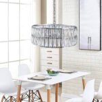Modern crystal drum 6-light pendant light with silver metal frame - Image 2