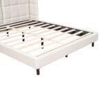 Queen Size Upholstered Platform Bed with LED Lights and Linen Headboard - Image 5