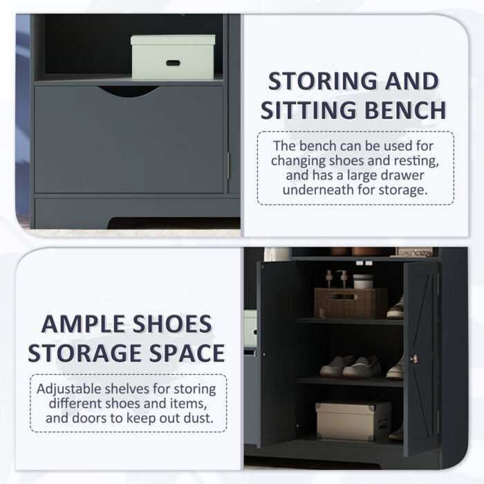 Multi-functional Coat Rack with Storage Shelves Drawers and Bench - Image 7