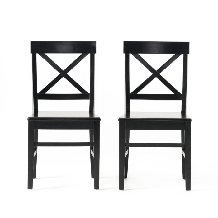Roshan Farmhouse Acacia Wood Dining Chairs, Black (Set of 2) - Image 3