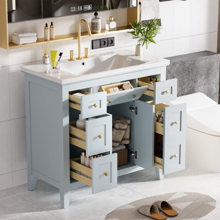 Bathroom vanity with resin sink with 6 drawers and 2 cabinets - Image 4