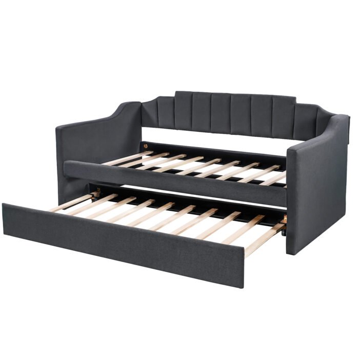 Upholstered Twin Day Sofa bed with Trundle Black - Image 4