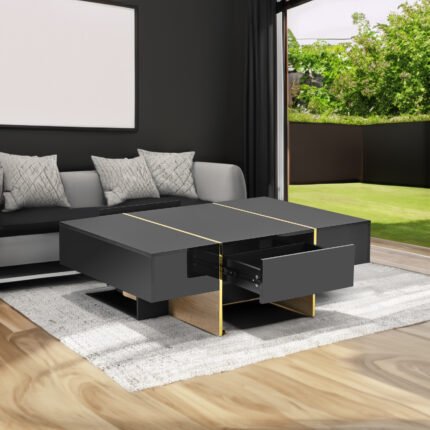 Multifunctional rectangular coffee table with 2 drawers